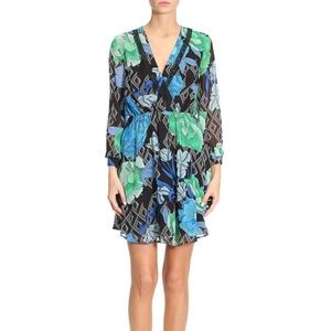 NWT PINKO decimale abito blue/black geometric flower long sleeve dress, Size 10